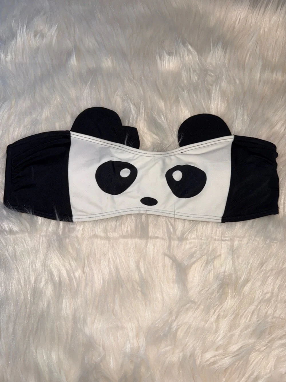 HOT TOPIC Panda Print Bandeau Bikini Swim Top Black & White Size XL Whimsigoth